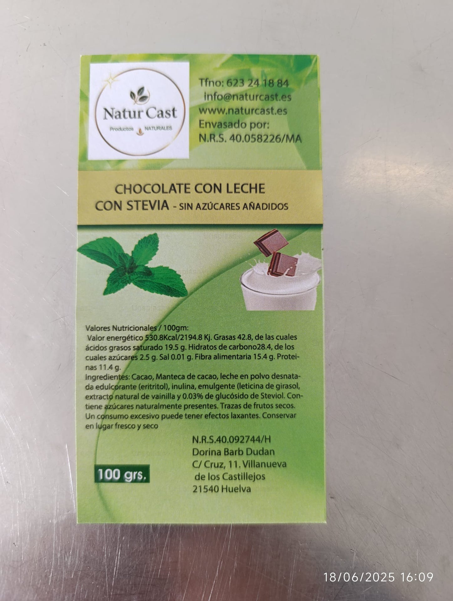 Chocolate con Leche y Stevia - Tienda Online de Productos Naturales y Ecológicos