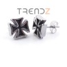 PENDIENTES PARA HOMBRES EN ACERO TITANIO EN FORMA DE CRUZ DE CABALLERO 11 MM CON TUERCAS MARIPOSA