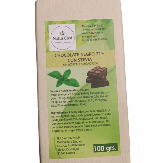 Chocolate Negro 72% con Stevia - Tienda Online de Productos Naturales y Ecológicos
