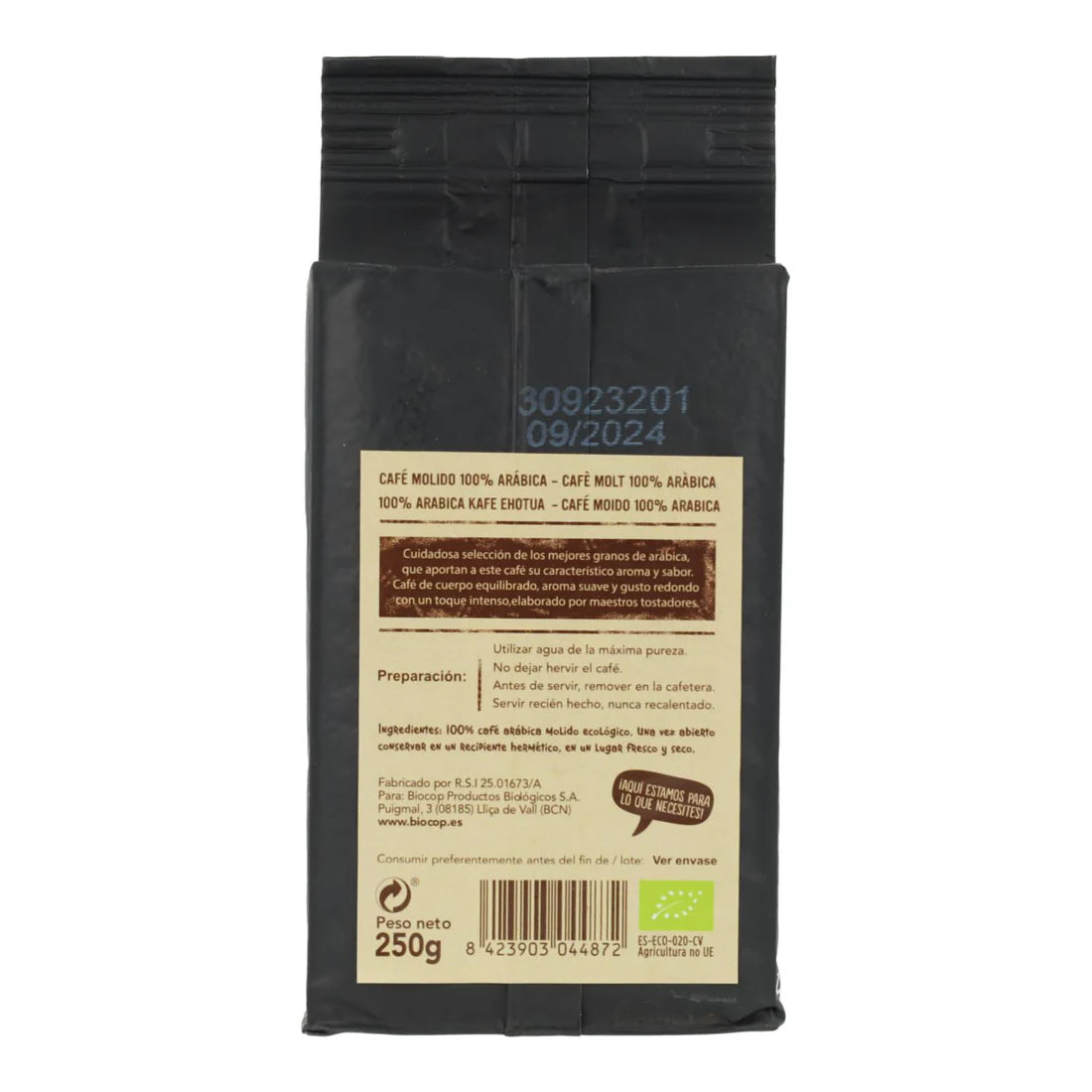 Café Molido 100% Arábica Bio Biocop 250 g