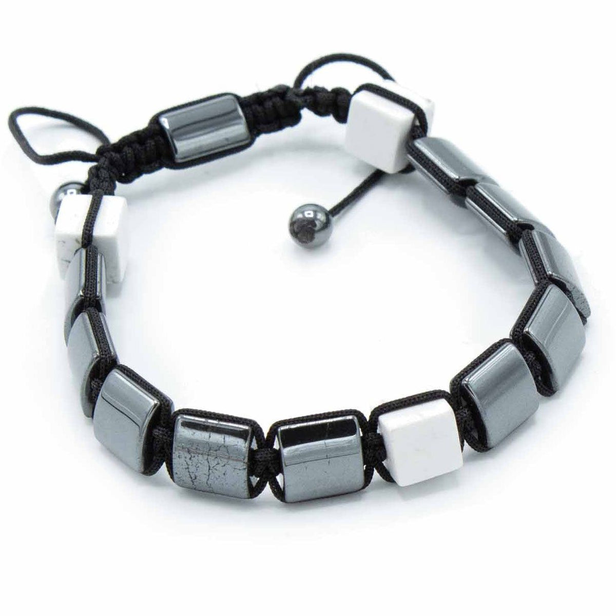 Pulsera Magnética Shamballa de Hematita - Cuboides Jaspe Blanco - Tienda Online de Productos Naturales y Ecológicos