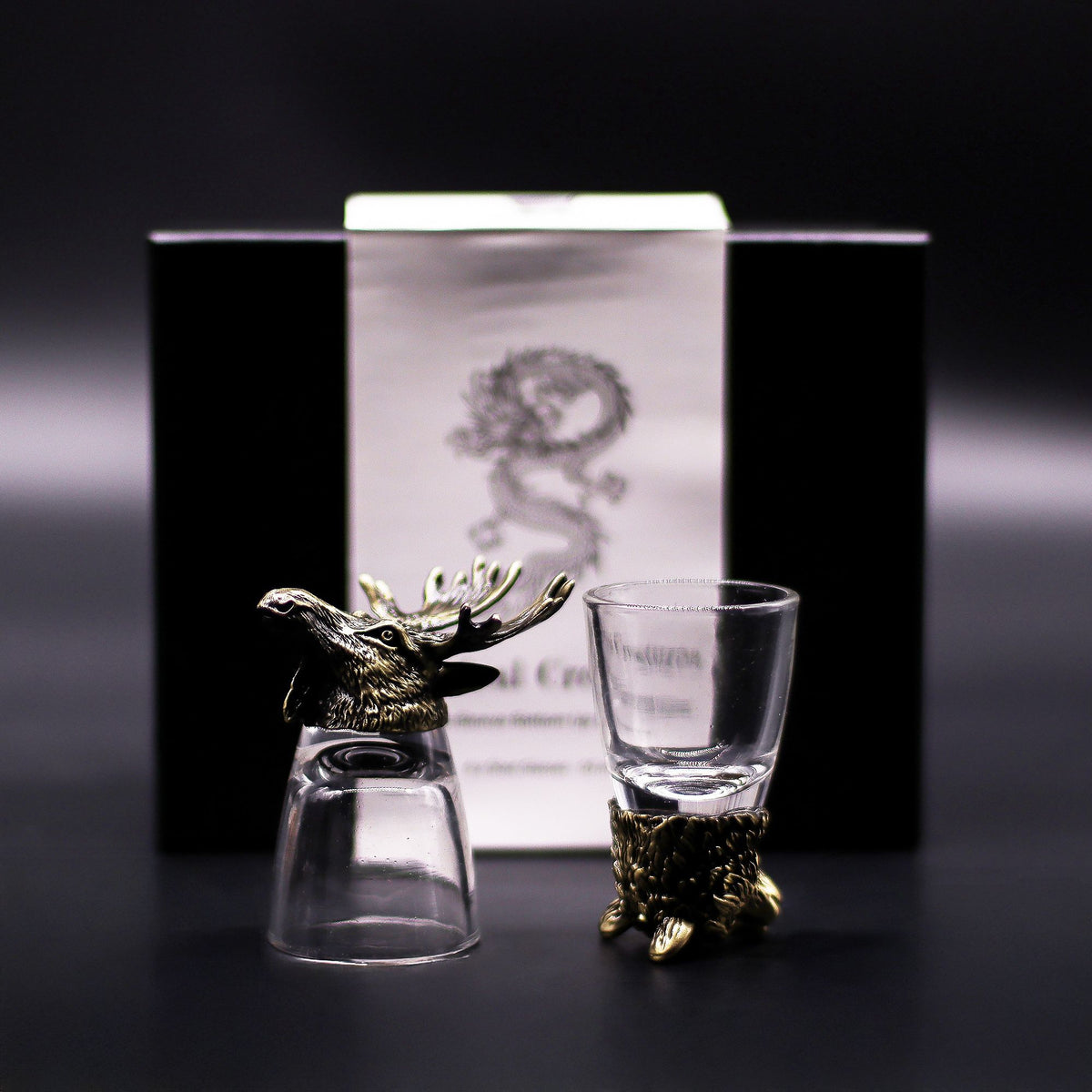 Conjunto regalo de 6 vasos de chupito (50 ml) - Criaturas Salvajes del Bosque - Bronce antiguo