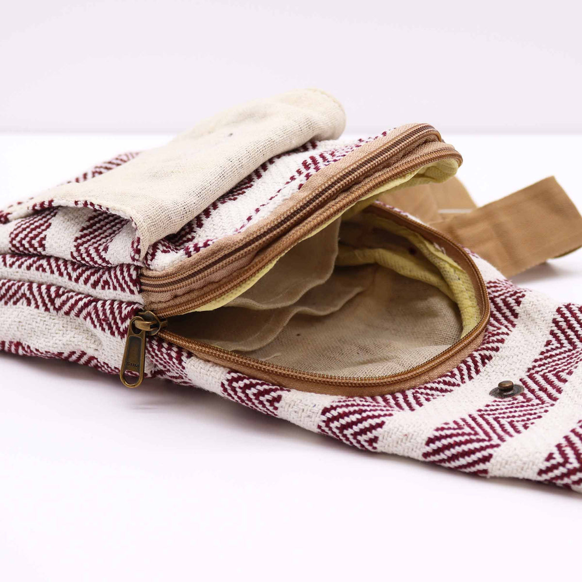 Bolso Bandolera de Algodon Natural - Burdeos y Blanco - Tienda Online de Productos Naturales y Ecológicos
