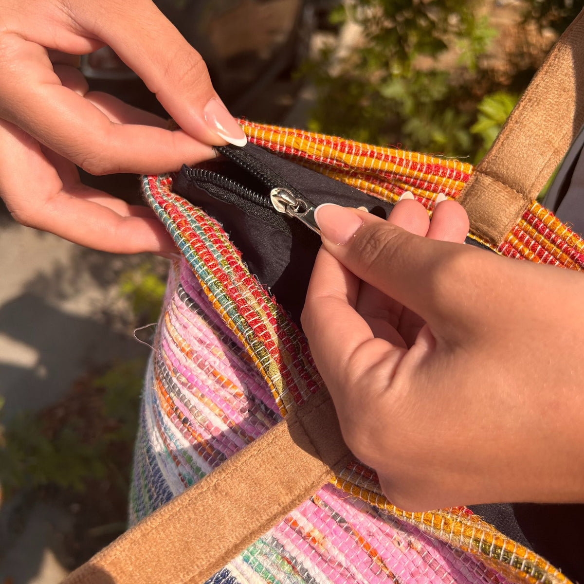 Bolso Grande de Tapetes Reciclados - Tonos Rosa - Tienda Online de Productos Naturales y Ecológicos