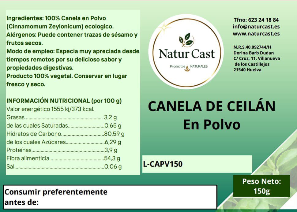 Canela de Ceilan en Polvo - Tienda Online de Productos Naturales y Ecológicos