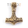 COLGANTE DE ACERO EN FORMA DE DE MARTILLO DE THOR DOBLE CARA 42 X 30 MM DORADO