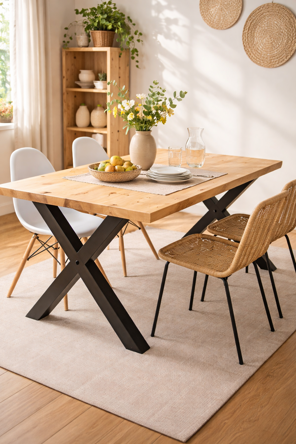 Mesa de Comedor Artesanal de Madera Maciza con Borde Natural – 160 × 82 cm