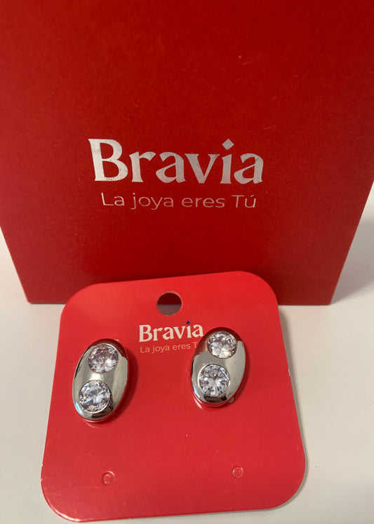 Pendientes Ovalados Plateados con Doble Brillo