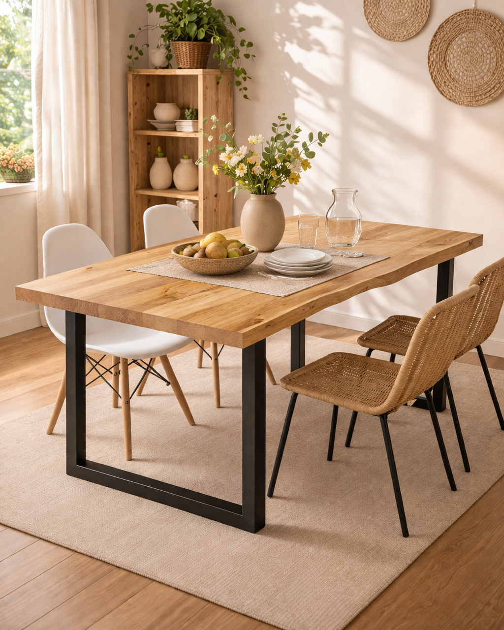 Mesa de Comedor Artesanal de Madera Maciza con Borde Natural – 160 × 82 cm