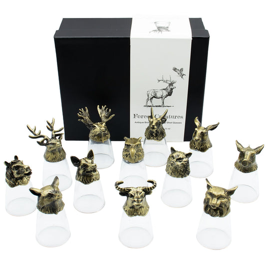 Conjunto de regalo de 12 vasos de chupito Bottom Up (25ml) - Bosque y Criaturas Místicas - Bronce Antiguo - Tienda Online de Productos Naturales y Ecológicos