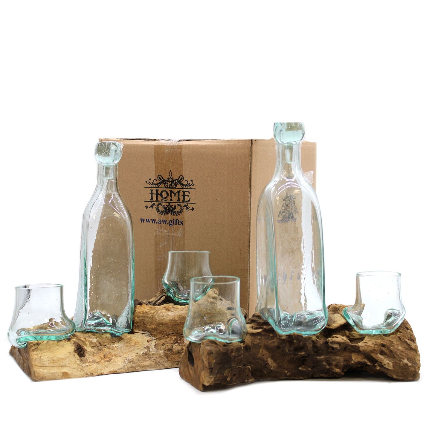 Vidrio Fundido Sobre Madera - Set Whisky - Tienda Online de Productos Naturales y Ecológicos