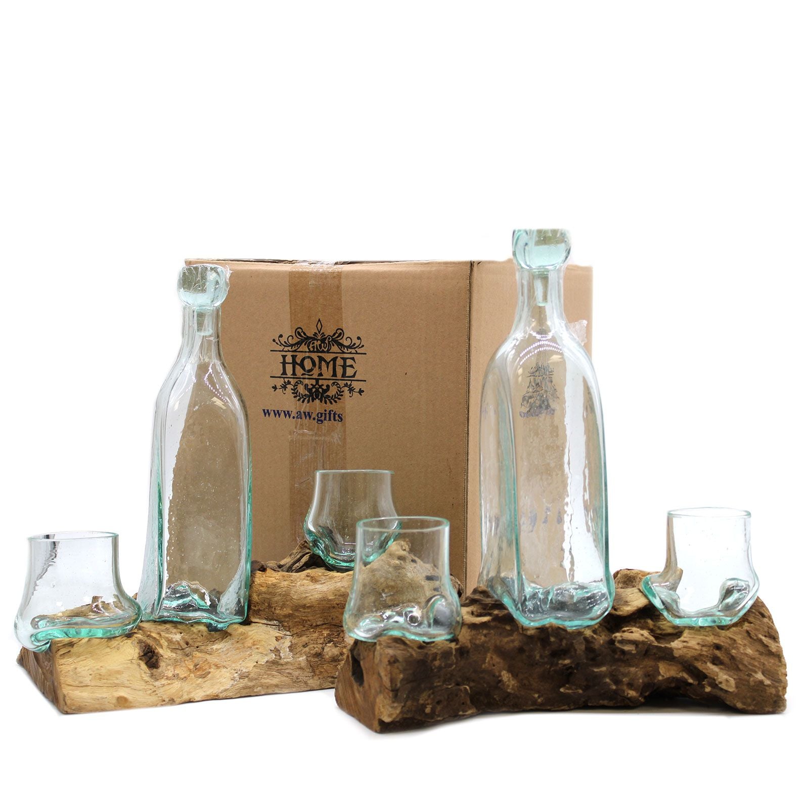 Vidrio Fundido Sobre Madera - Set Whisky - Tienda Online de Productos Naturales y Ecológicos