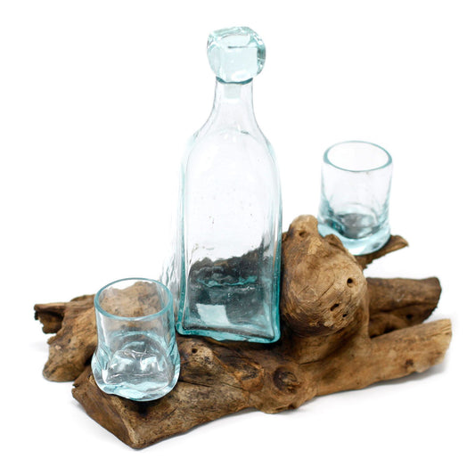 Vidrio Fundido Sobre Madera - Set Whisky - Tienda Online de Productos Naturales y Ecológicos