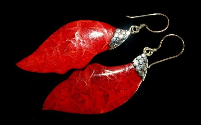 Pendientes de plata y coral - Caída de hojas - Tienda Online de Productos Naturales y Ecológicos