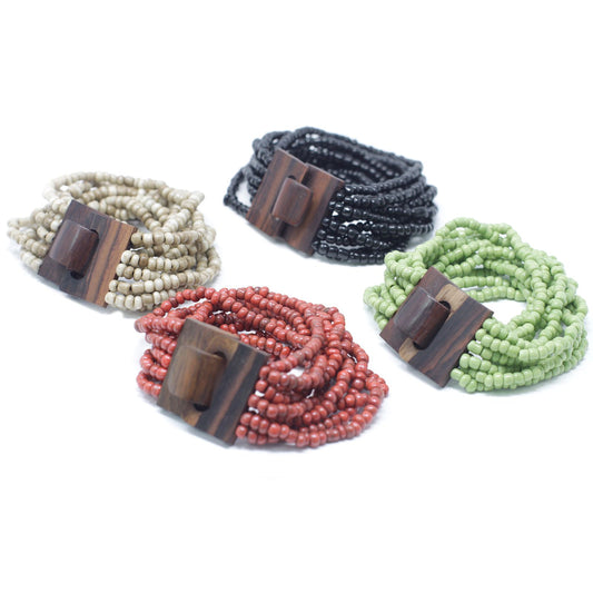 Brazalete de cuentas múltiples con cierre de madera - Surtido de colores - Tienda Online de Productos Naturales y Ecológicos