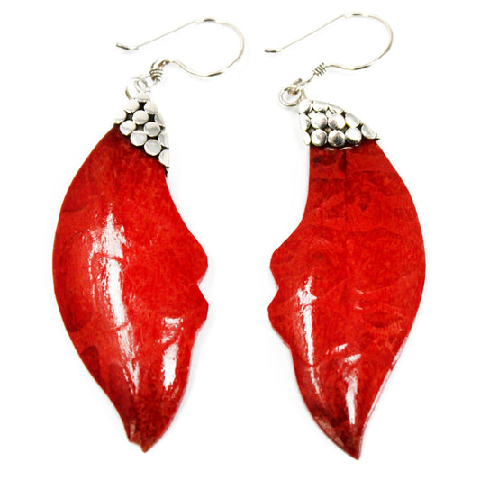 Pendientes de plata y coral - Caída de hojas - Tienda Online de Productos Naturales y Ecológicos