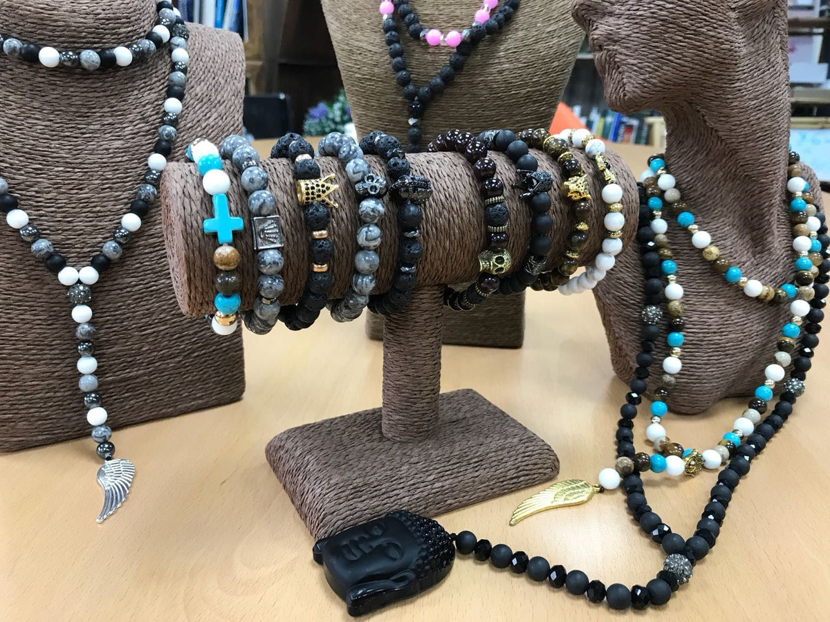 Calavera de peltre / ágata gris - Pulsera de piedras preciosas - Tienda Online de Productos Naturales y Ecológicos
