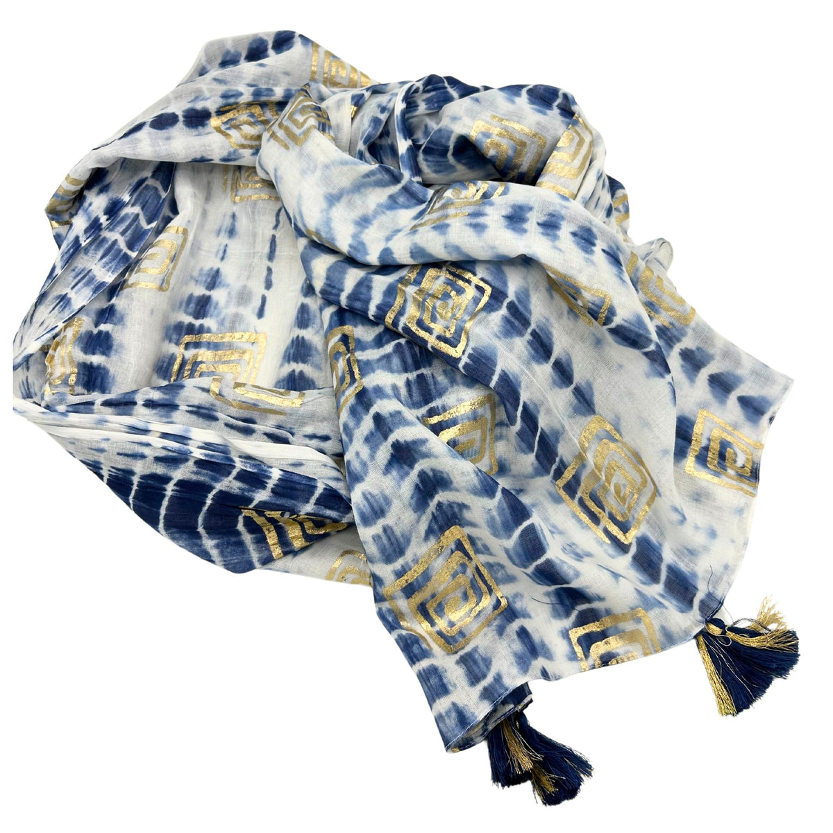 Colección Nómada Sari Mediterráneo - Pareo - Azul Teñido Anudado & Estampado - Tienda Online de Productos Naturales y Ecológicos