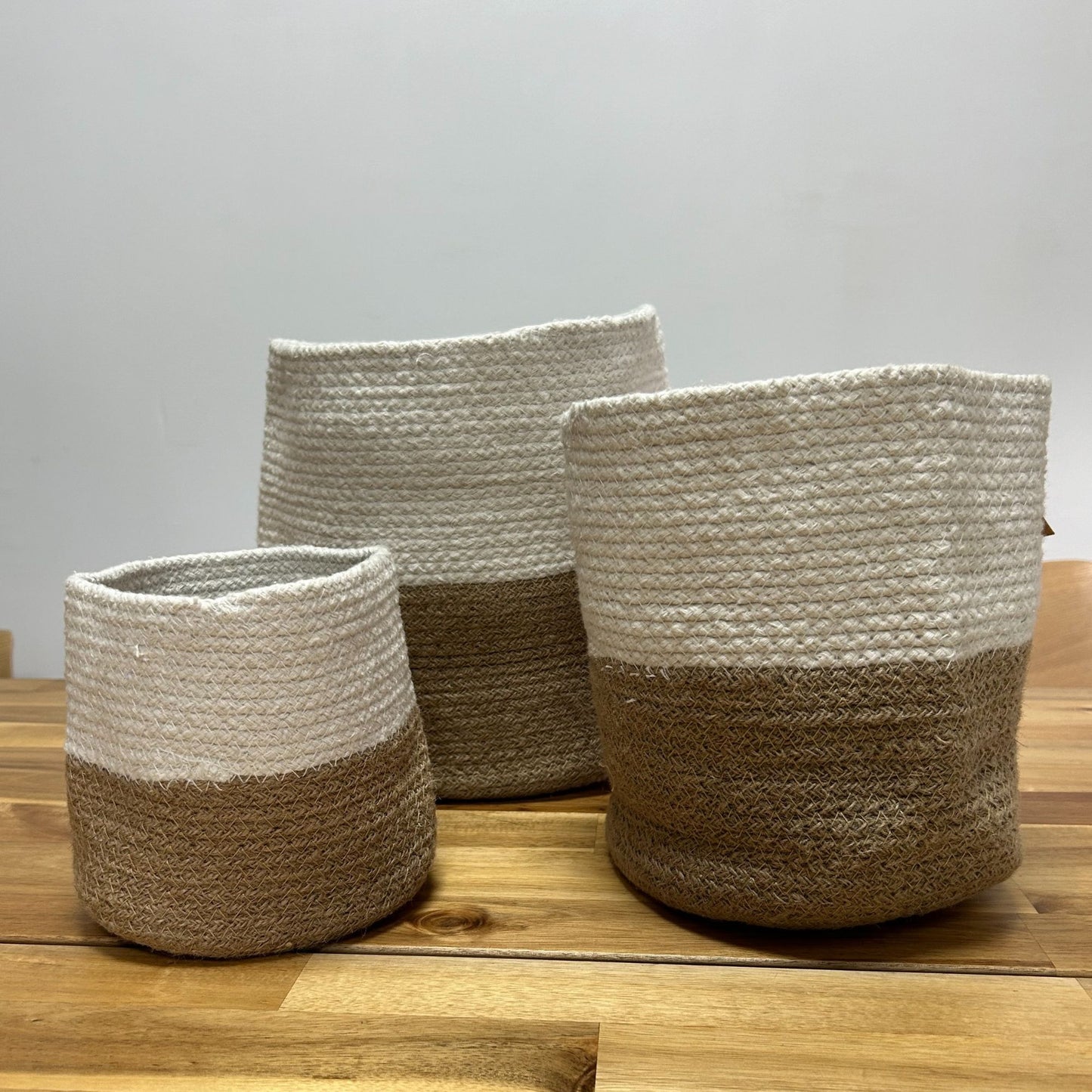 Set de 3 Cestas de Algodón y Yute - Blanco - Tienda Online de Productos Naturales y Ecológicos