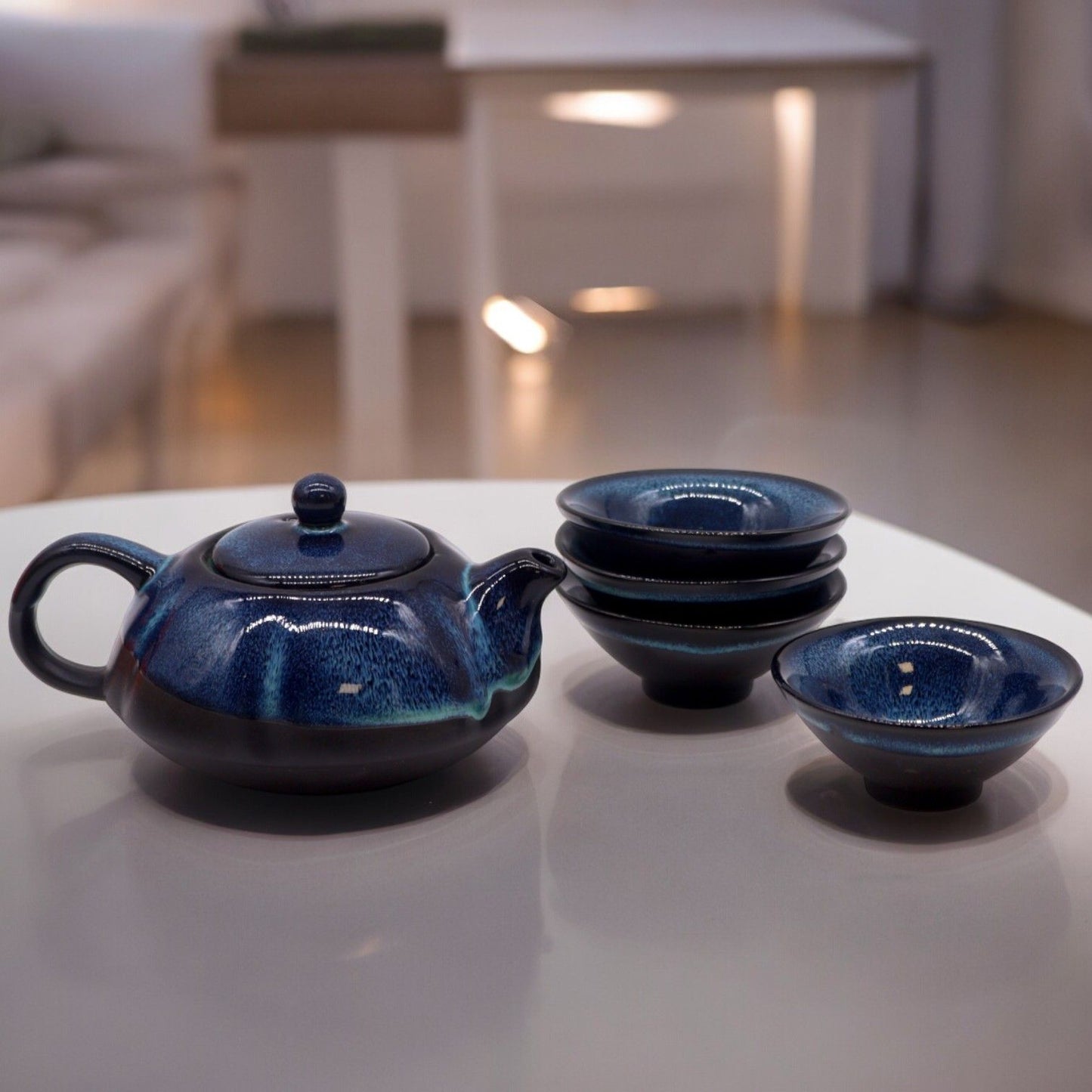 Set de Tetera - Tonos azules - Tetera & Cuatro Tazas - Tienda Online de Productos Naturales y Ecológicos