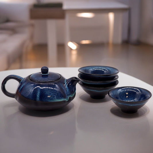 Set de Tetera - Tonos azules - Tetera & Cuatro Tazas - Tienda Online de Productos Naturales y Ecológicos