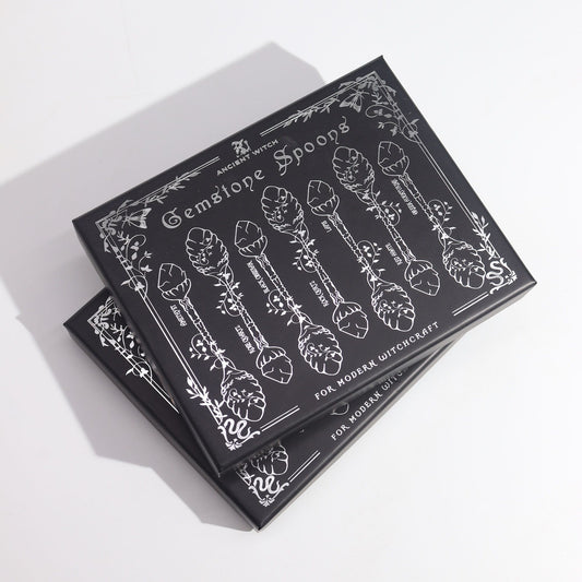 Set de 7 Cucharas de Bruja de Cristal con Piedra Preciosa de Bronce - Tienda Online de Productos Naturales y Ecológicos