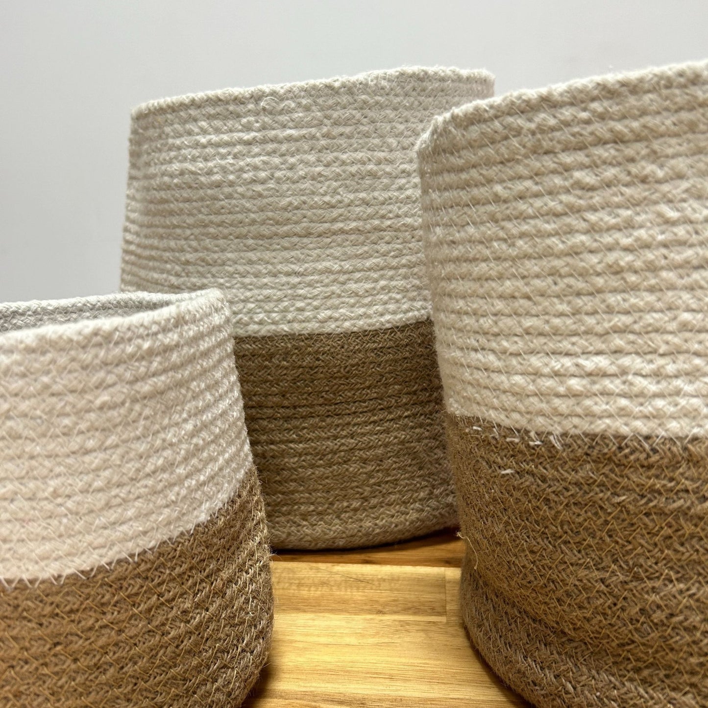 Set de 3 Cestas de Algodón y Yute - Blanco - Tienda Online de Productos Naturales y Ecológicos