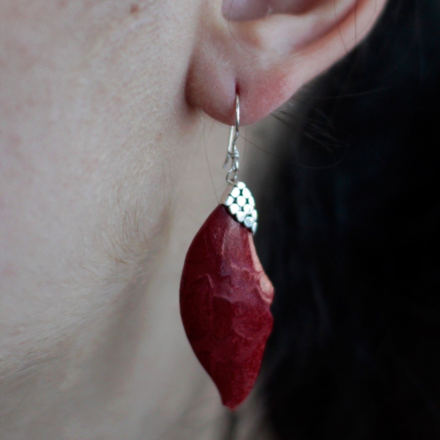 Pendientes de plata y coral - Caída de hojas - Tienda Online de Productos Naturales y Ecológicos