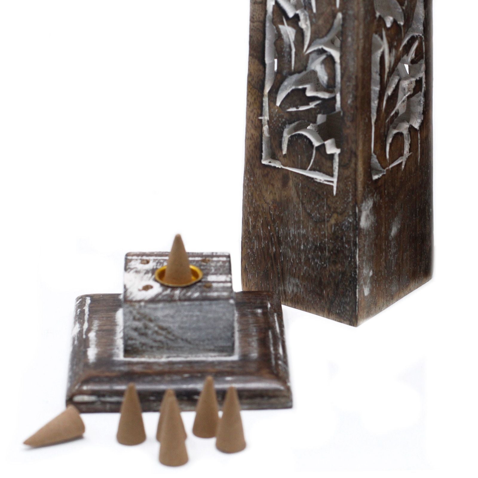 Tapered Incense Tower Washed Des2 - Mango Wood - Tienda Online de Productos Naturales y Ecológicos