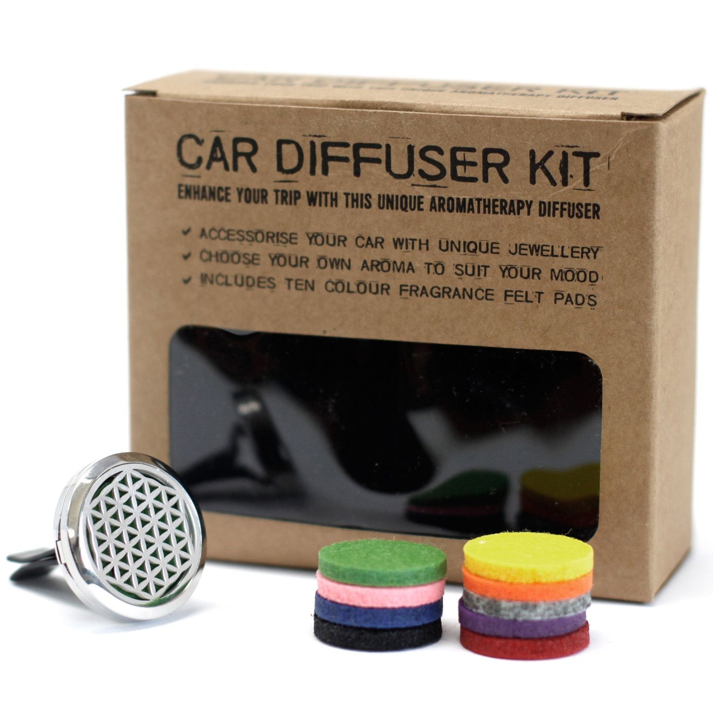 Kit difusor para coche -La flor de la vida - 30mm - Tienda Online de Productos Naturales y Ecológicos