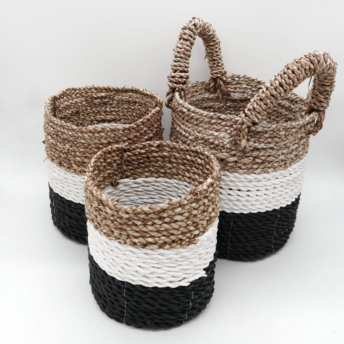 Juego de cestas de algas marinas - Gris oscuro / Blanco / Natural - Tienda Online de Productos Naturales y Ecológicos