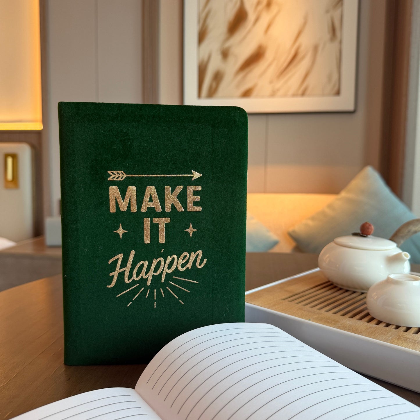 Cuaderno de terciopelo verde oscuro - 80 páginas - Haz que suceda