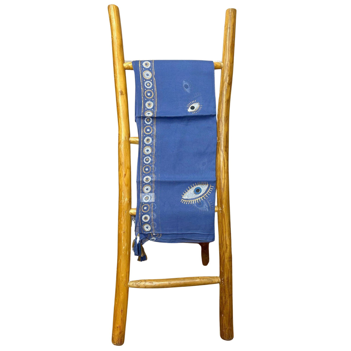Colección Nómada Sari Mediterráneo - Pareo - Diseño del Ojo Maligno en Azul Rico y Dorado - Tienda Online de Productos Naturales y Ecológicos