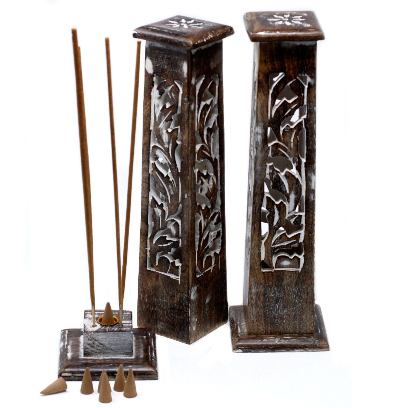 Tapered Incense Tower Washed Des2 - Mango Wood - Tienda Online de Productos Naturales y Ecológicos
