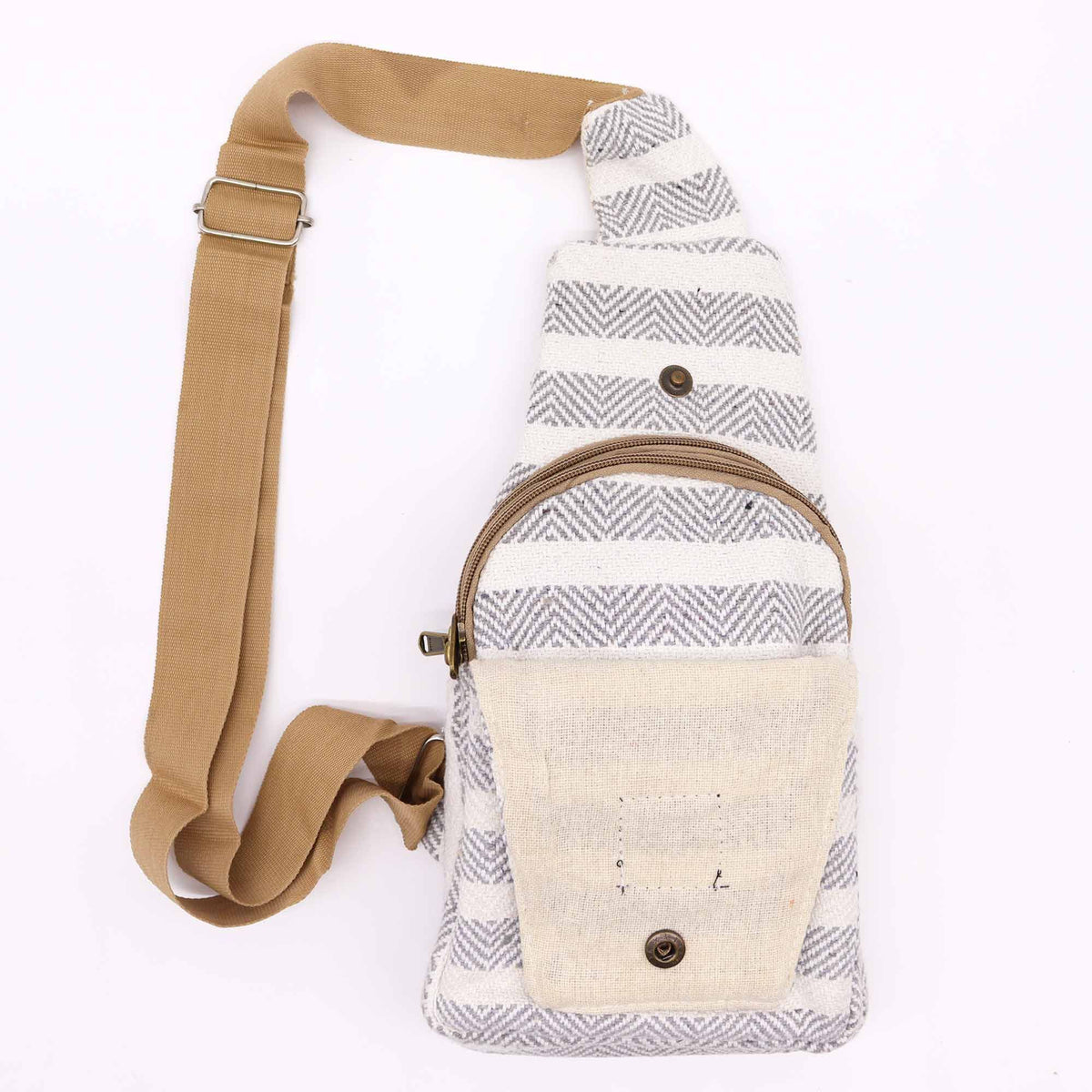 Bolso Bandolera de Algodon Natural - Gris y Blanco - Tienda Online de Productos Naturales y Ecológicos