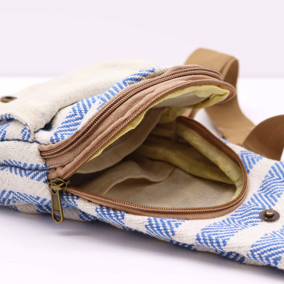 Bolso Bandolera de Algodon Natural - Azul y Blanco - Tienda Online de Productos Naturales y Ecológicos