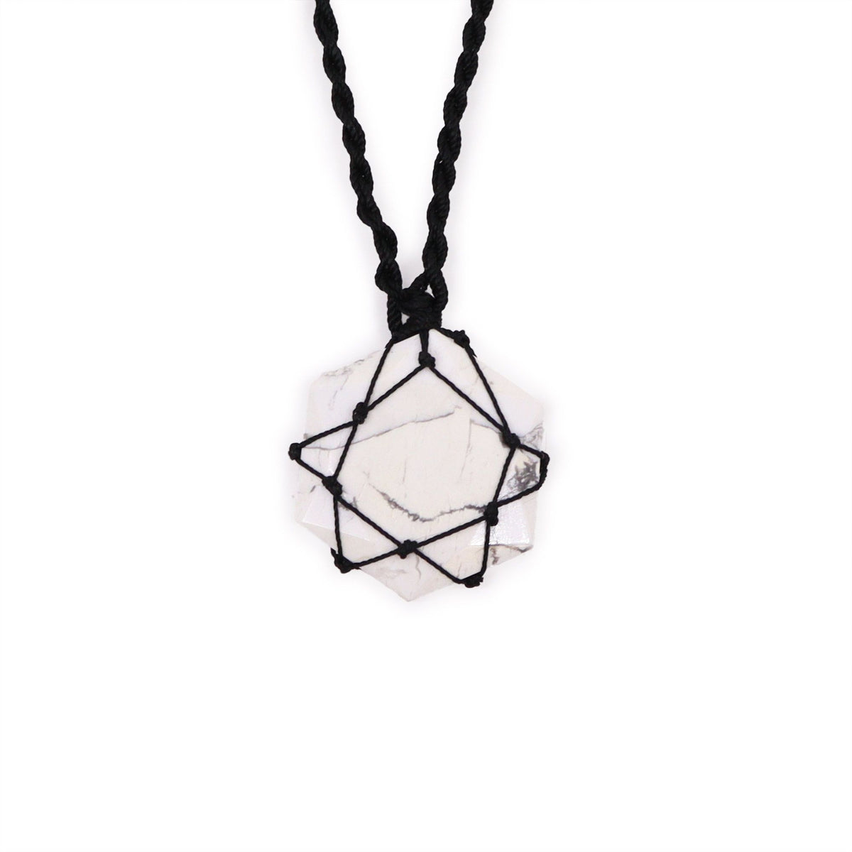 Colgante hexagonal de piedras preciosas entrelazada - Howlita blanca - Tienda Online de Productos Naturales y Ecológicos