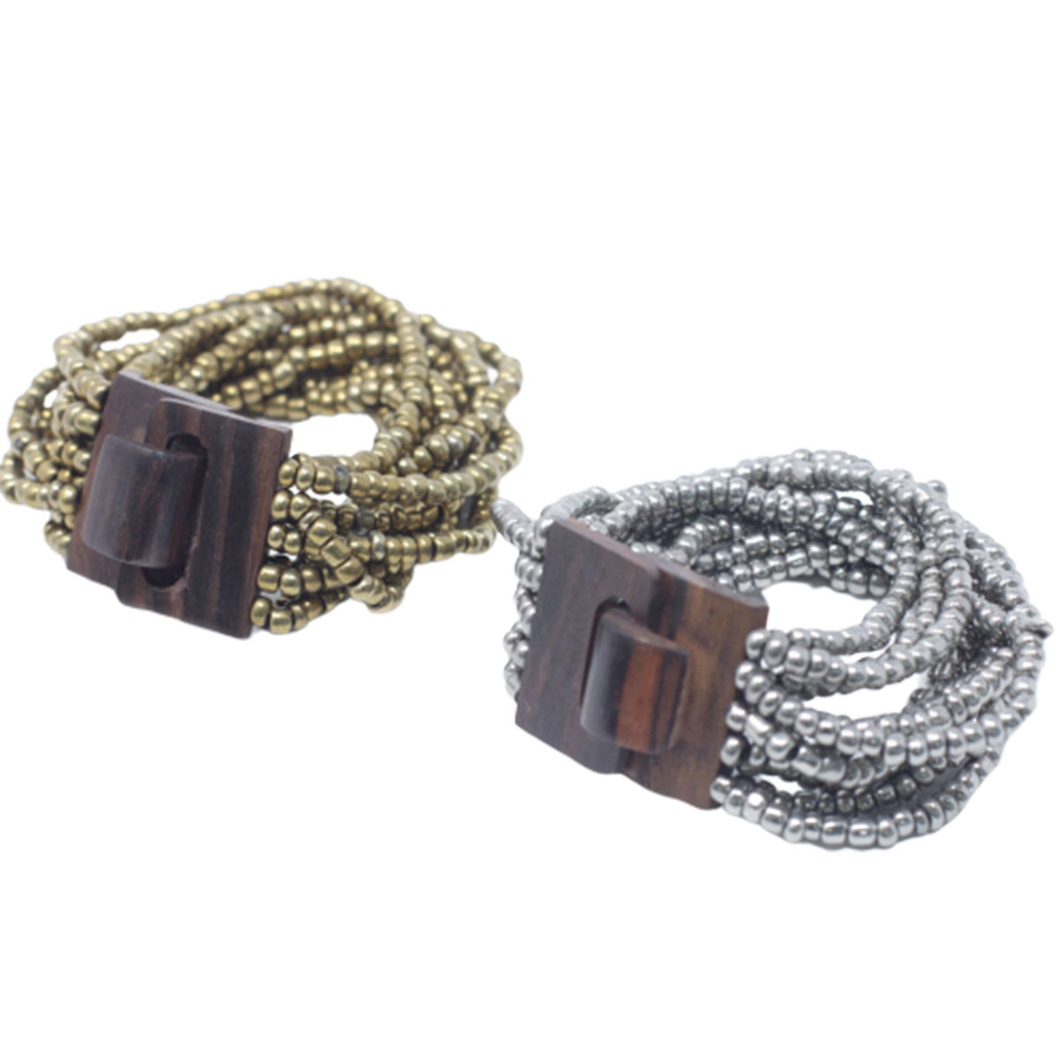 Brazalete de Cuentas Múltiples Cierre de Madera - Surtido de Oro/Bronce - Tienda Online de Productos Naturales y Ecológicos