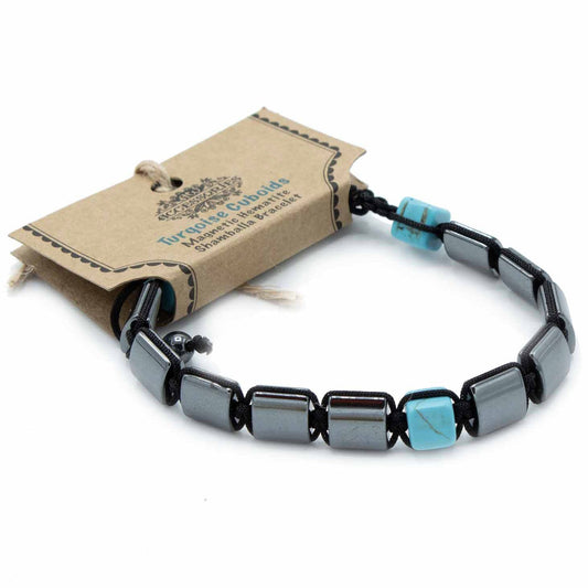Pulsera Magnética Shamballa de Hematita - Cuboides Turquesa - Tienda Online de Productos Naturales y Ecológicos