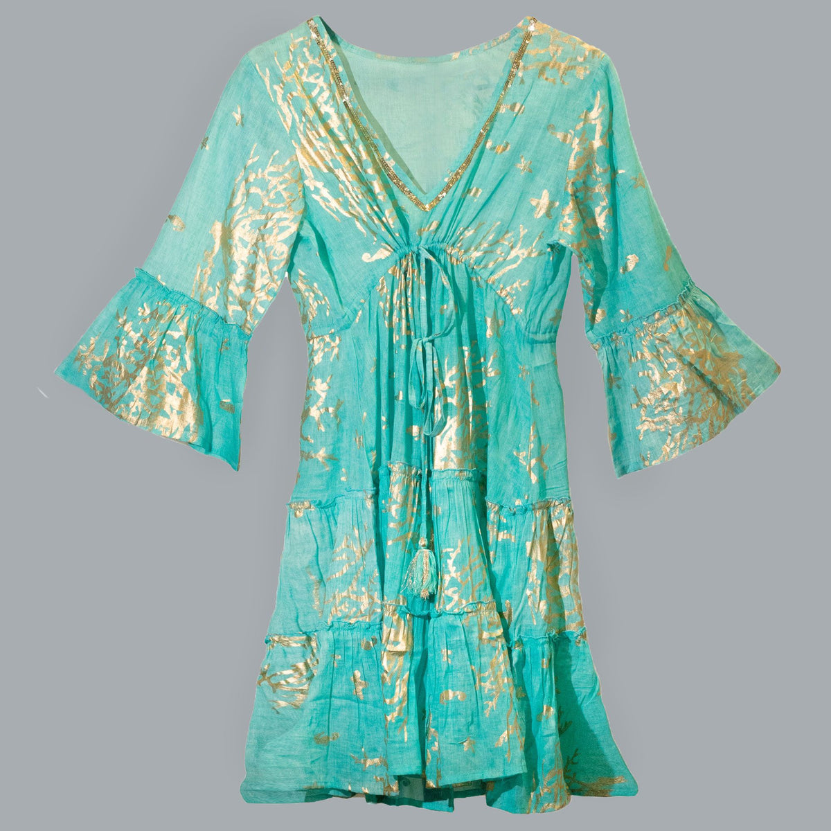 (ML) Colección Nomad Sari - Vestido - Diseño en turquesa y coral dorado - Tienda Online de Productos Naturales y Ecológicos