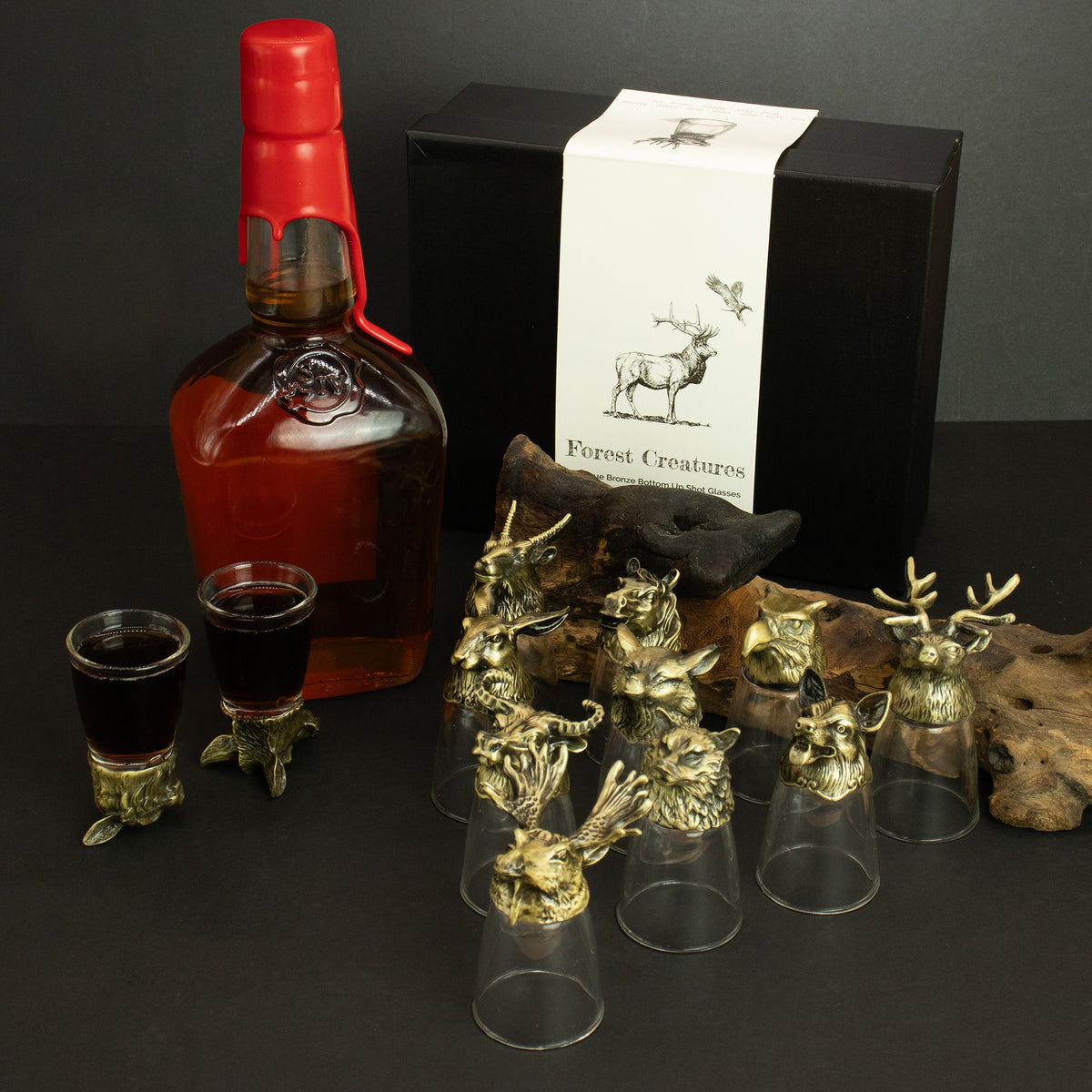 Conjunto de regalo de 12 vasos de chupito Bottom Up (25ml) - Bosque y Criaturas Místicas - Bronce Antiguo - Tienda Online de Productos Naturales y Ecológicos