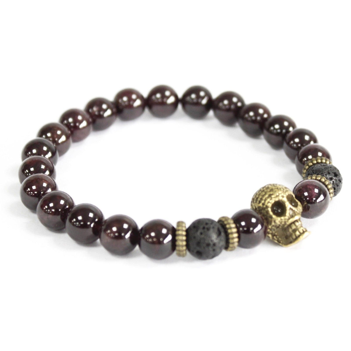 Calavera de bronce / Piedra de sangre - Pulsera de piedras preciosas - Tienda Online de Productos Naturales y Ecológicos