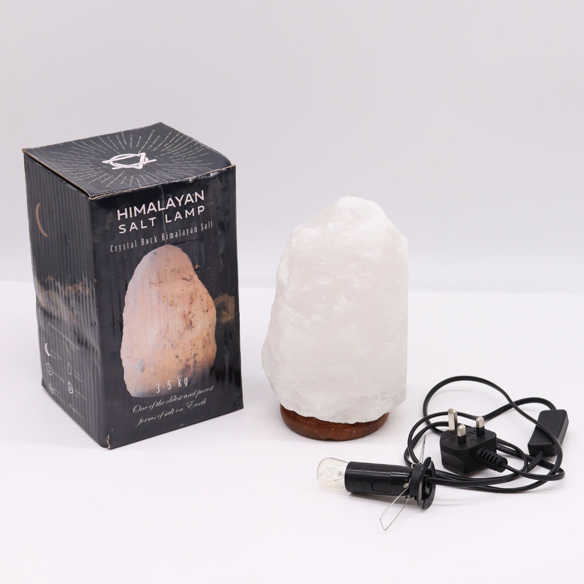 Lámpara de Sal del Himalaya de Cristal de Roca - & Base apx 3-5kg - Tienda Online de Productos Naturales y Ecológicos