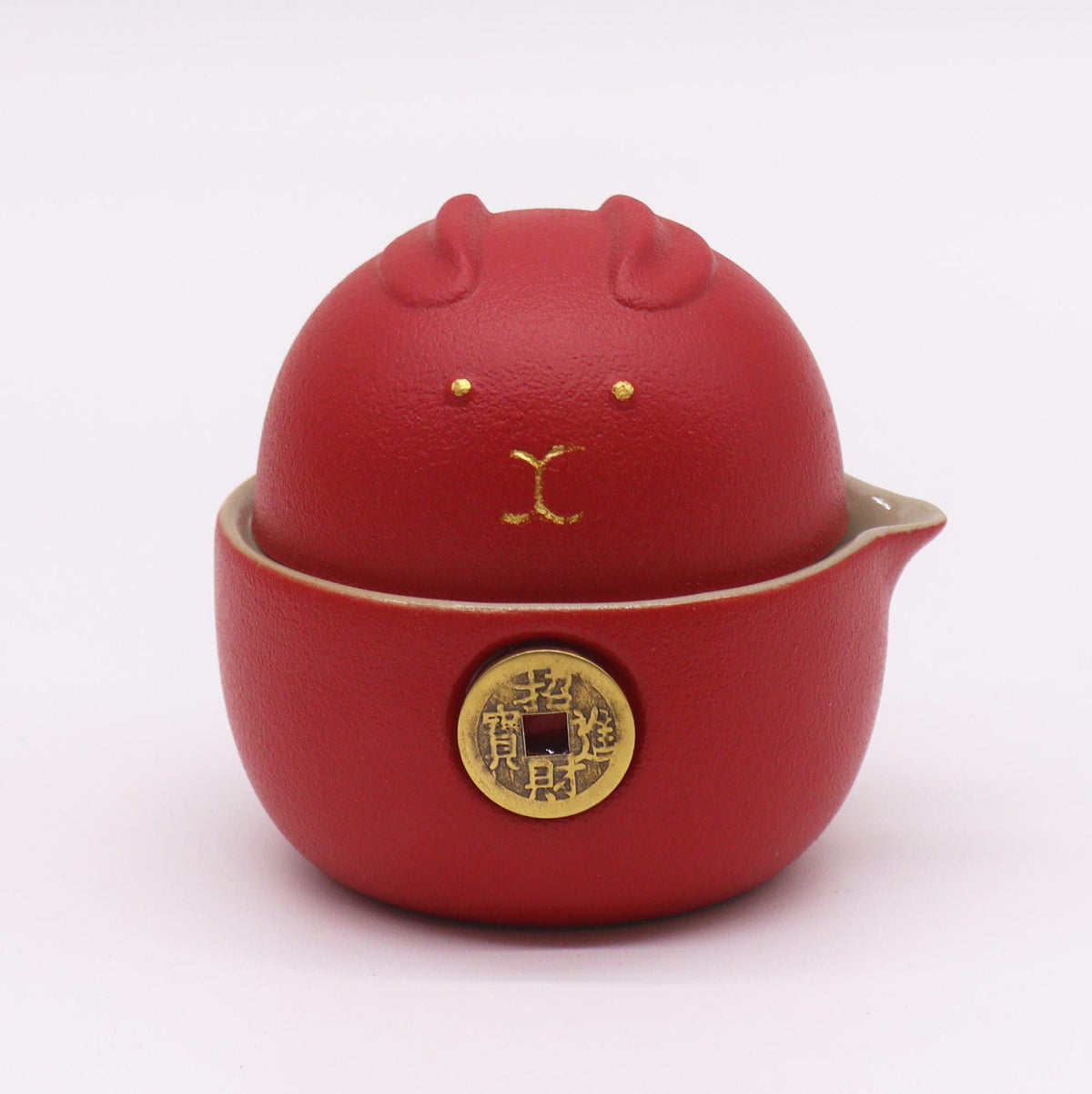Set de tetera - Gato del Dinero - Dos tazas & Estuche de viaje - Rojo - Tienda Online de Productos Naturales y Ecológicos