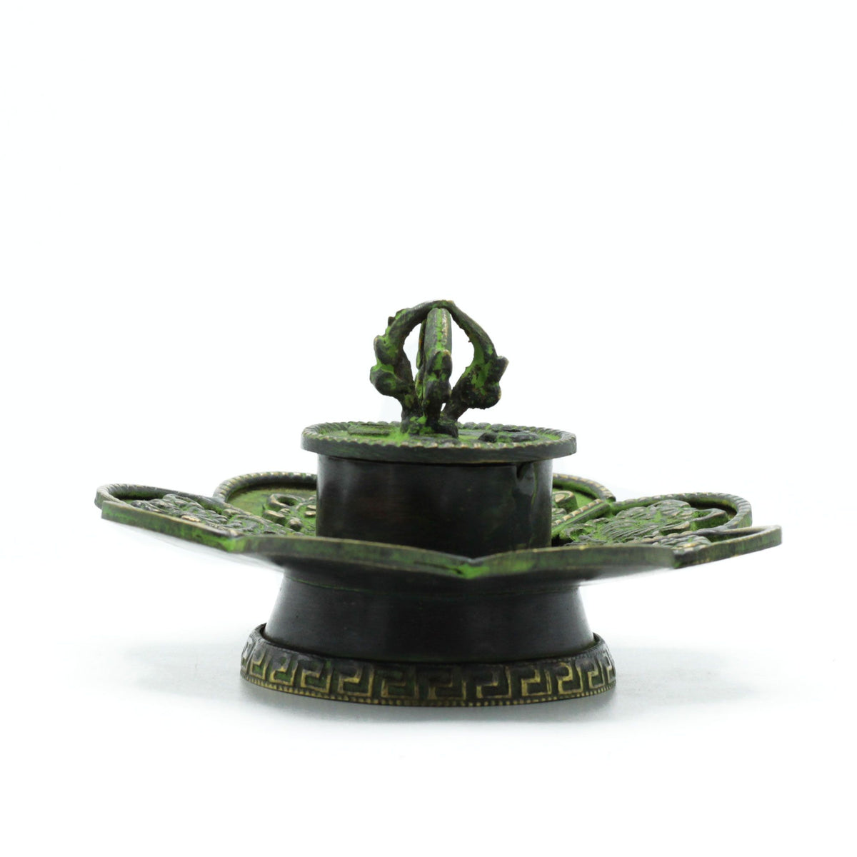 Cono e Incienso Tibetano de Latón Verdigris - Ocho Símbolos - Tienda Online de Productos Naturales y Ecológicos