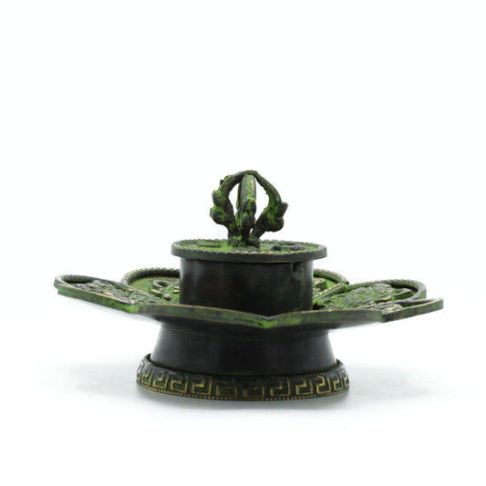 Cono e Incienso Tibetano de Latón Verdigris - Ocho Símbolos - Tienda Online de Productos Naturales y Ecológicos
