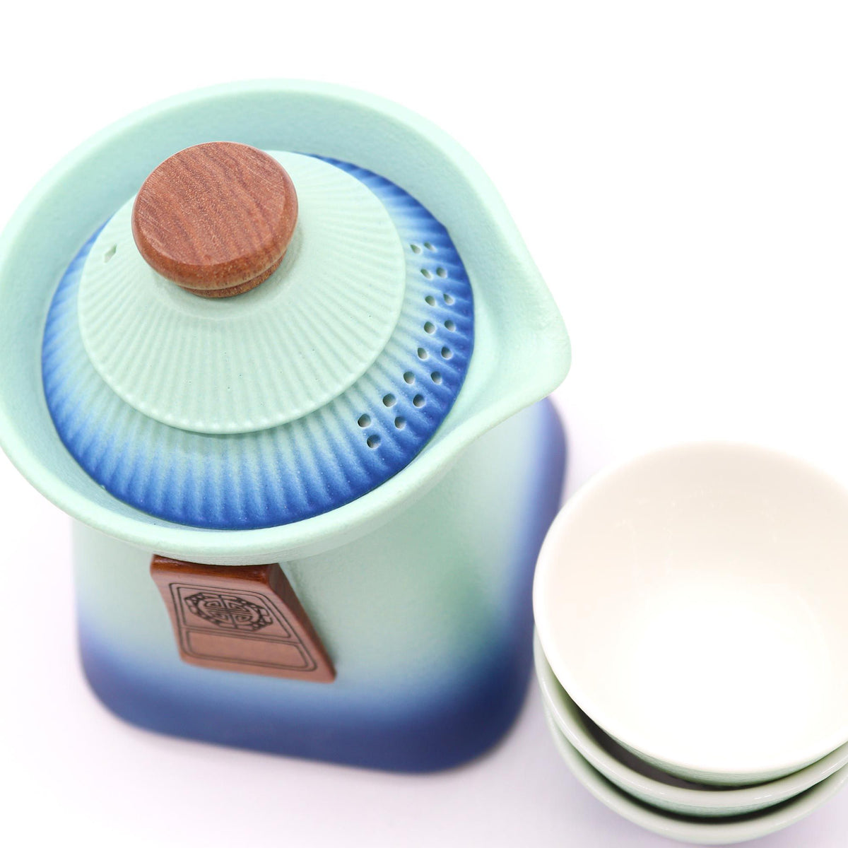 Juego de tetera Temple y tres tazas - Cielo Azul - Tienda Online de Productos Naturales y Ecológicos