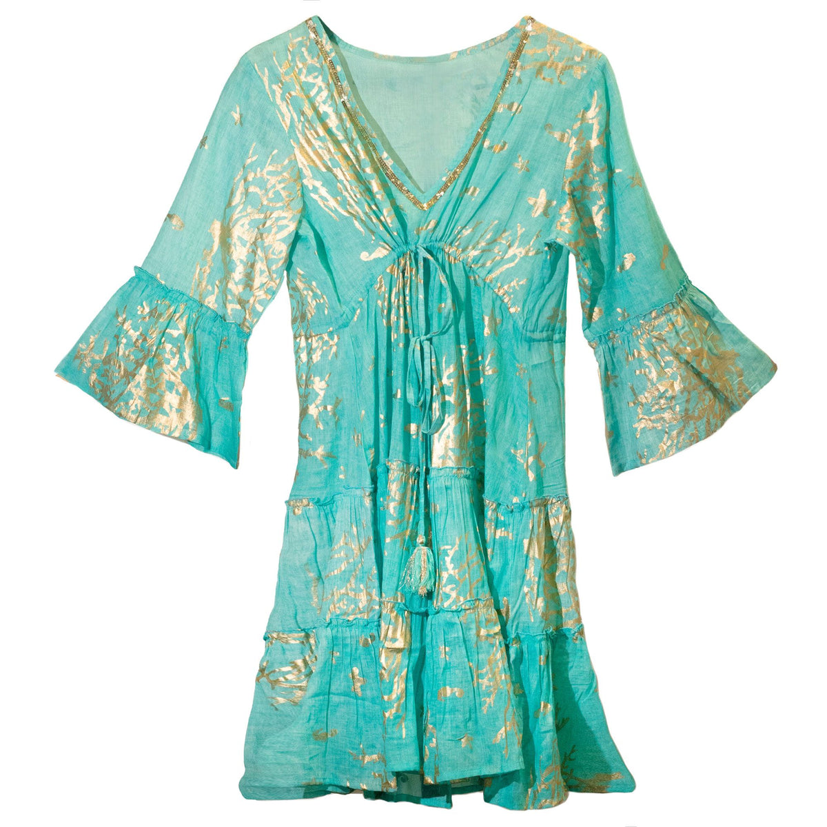 (ML) Colección Nomad Sari - Vestido - Diseño en turquesa y coral dorado - Tienda Online de Productos Naturales y Ecológicos