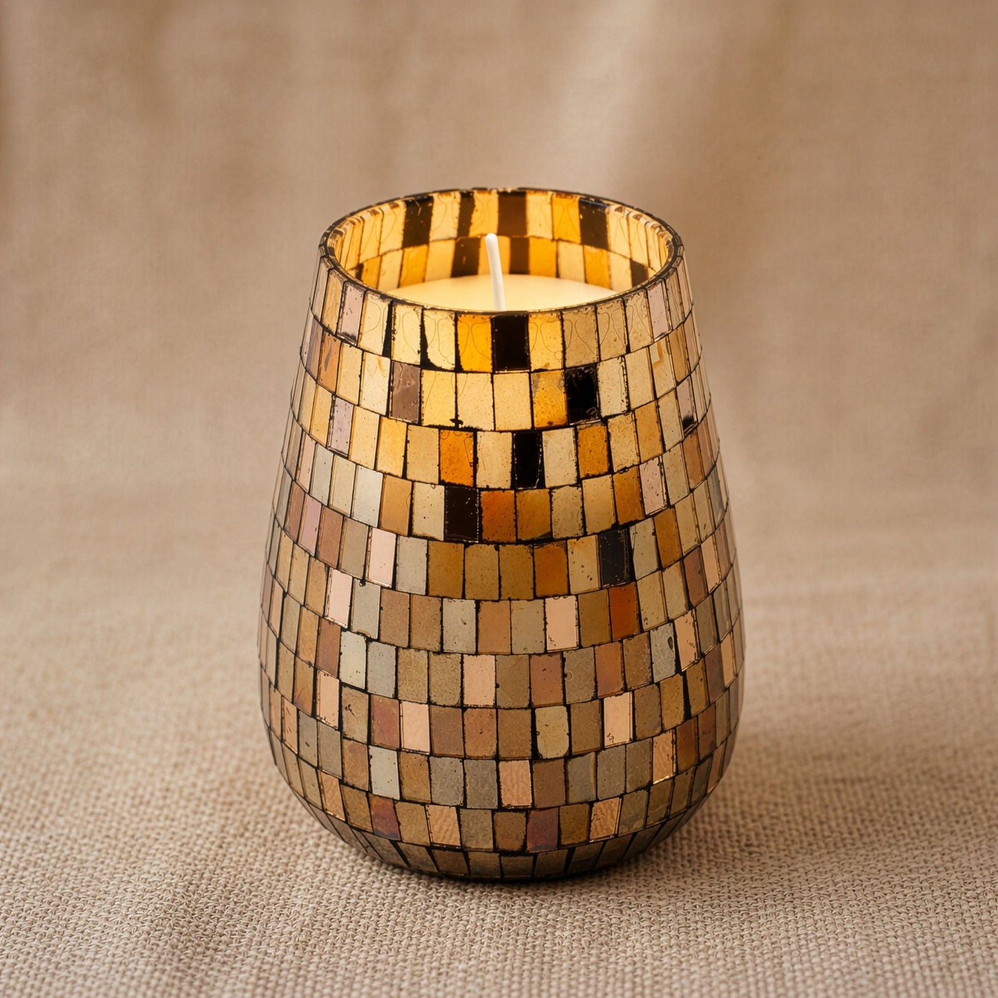 Velas en tarro de vidrio alto - mosaico ámbar