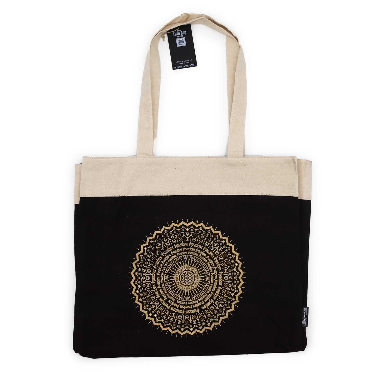 Bolso tote lavado a la piedra extragrande 14 oz - Mandala de la libertad - Tienda Online de Productos Naturales y Ecológicos